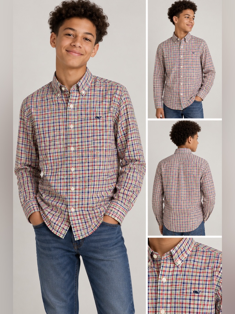 Vineyard Vines Boys Plaid Button Down Shirt L (16)